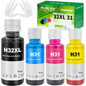 32XL 31 Encre Compatible avec HP 32XL 31 Bouteille d'encre Multipack pour Smart Tank 5105 7005 7006 7305 7306 7605; Smart Tank Plus 315 319 455 515 (4 Pack Noir/Cyan/Magenta/Jaune) - Neuf