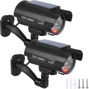 KALANKA-Lot de 2 Camera Factice Exterieur, 135 X 60mm Camera Factice, Cam&eacute;ra Fausse Solaire, Fausse Camera Surveillance Exterieur avec LED Clignotante pour L'int&eacute;rieur et L'ext&eacute;rieur Noir - Neuf