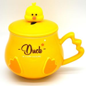 Eryi-Mug En Céramique Canard Gaufré,Tasse Amusante Avec Canard,Tasse En Céramique Avec Couvercle Et Cuillère À Fleurs,Capacité De 450 Ml,Convient Pour Les Cadeaux Aux Collègues Et Amis (D) - Neuf