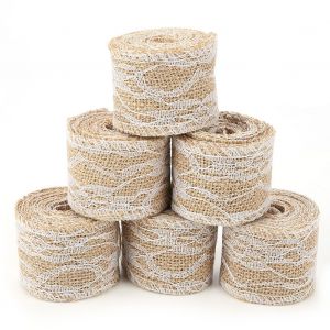 Rouleau De 2 M De Ruban De Jute Naturel En Dentelle Et Toile De Jute Pour Decoration De Mariage - Neuf