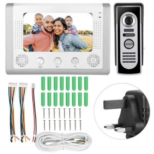 Interphone video filaire couleur TFT-LCD 7 pouces avec vision nocturne infrarouge, sonnette, interphone 100-240 V, Royaume-Uni - Neuf