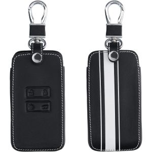 ERYI-Accessoire Clé De Voiture Compatible Avec Renault Smart Key 4-Bouton (Keyless Go Uniquement) - Coque De Protection En Simili Cuir - Bande De Couleur Blanc-Noir - Neuf