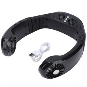 HJLIAN Ventilateur portable Bluetooth a chargement USB, mains libres, pour le sport, a suspendre au cou, musique, son, noir - Neuf