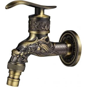 Rétro Laiton Robinet fixé au Mur, G1/2"" Robinet de Jardin en plein air, Robinet en Laiton Antique, Vintage Robinet fixé au Mur, Cuivre Antique Dragon Sculpté Robinet pour Cuisine salle de Bain Jardin - Neuf