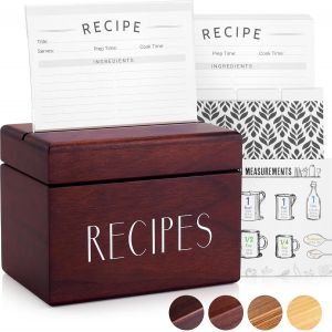 Chenquansarl-Boîte À Recettes En Noyer Avec Cartes Et Séparateurs - Boîte À Cartes Porte-Recettes 4x6 En Bois De Style Vintage - Exclusivement De La Collection Premier - Convient À 240 Cartes - Neuf