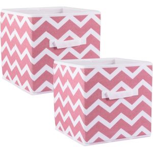 lbgwp60-Lot De 2 Boîtes De Rangement Pliables En Tissu, 27,9 X 27,9 X 27,9 Cm, Motif Chevron Rose, Petit (2) - Neuf