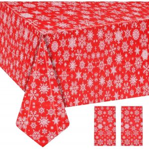 Chenquansarl-2pcs Rouge Nappes De Noël, 137x274cm Plastique Nappe De Table De Noël Rectangulaire, Nappe Décorative Pour Table, Couverture De Table Noel Nappe De Table À Manger Pour Noel Table Decorat - Neuf