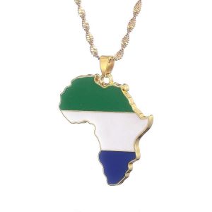 Carte De La Sierra Leone Avec Drapeau Pendentif Colliers Pour Femmes Bijoux Couleur Or Cartes Sierra-Léonaises - Neuf
