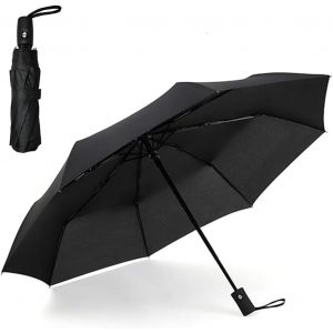 Parapluie Compact De Voyage Pliable Noir, Durable, Coupe-Vent, Portable Avec Baleines Solides, Auvent Renforc&eacute;, Poign&eacute;e Ergonomique, Ouverture/Fermeture Automatique, Noir - Neuf