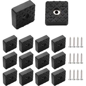 12 Pack Black Square Rubber Furniture Pads Non-Slip Rubber Feet Screw On Table Chair Leg Protector Floor Pads (30x30x11mm) - Neuf