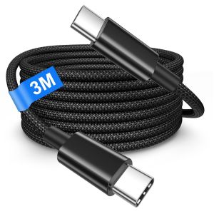 TYE-C&acirc;ble USB C vers USB C 3M, 100W Cable Chargeur USBC Charge Rapide Cable pour iPhone 16 15 Pro Max Samsung Galaxy S25 S24 S23 Pixel 7 iPad Pro MacBook, 3M Long Nylon Cordon Usbc vers USBC C&acirc;ble Fi - Neuf