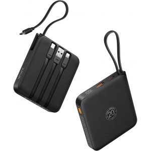 JGD-Batterie Externe 10000mAh avec 4 Câbles Intégrés Mini et Mince Batterie Portable USB C 22.5W Charge Rapide Power Bank avec Affichage LED pour iPhone Huawei Xiaomi - Neuf