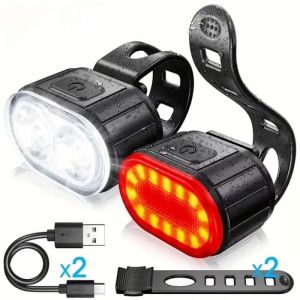 Lampe V&eacute;lo Led Rechargeable Usb &ndash; &Eacute;clairage Avant Et Arri&egrave;re &Eacute;tanche, 6 Modes, Feu Arri&egrave;re Clignotant, V&eacute;lo De Route - Neuf