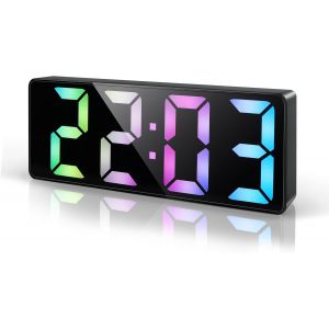 KALANKA-Réveil Numérique 6.7"" LED Horloge Digitale, Reveil Matin avec Température, Date, Luminosité Réglable, Snooze, Pendules Électroniques Gros Dormeur pour Chambre Bureau Salon, Coloré - Neuf