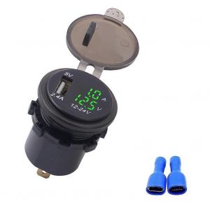 DC12-24V 2.1A 3 en 1 Multifonction Numérique LED étanche Thermomètre Voltmètre Voiture USB Chargeur Rapide Lumière Verte - Neuf