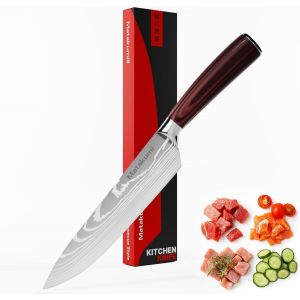 Chef Knife with 20cm Blade-Multifunctional Kitchen Knife,Janonais Style Knife with Ergonomic Wooden Handle-Super Sharp Stainless Steel Chef Knives - Neuf