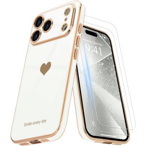 JGD-Coque Compatible avec iPhone 17 Pro Max + 2 Films de Protection d'&eacute;cran, Coque pour Fille, Coque de Protection d'appareil Photo galvanis&eacute;e pour iPhone 17 Pro Max, Blanc - Neuf
