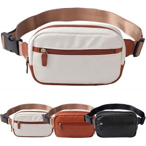 CAUC-Sacs &agrave; bandouli&egrave;re en cuir pour femme - Sac banane l&eacute;ger pour femme - R&eacute;sistant &agrave; l'eau - Sac banane pour femme et homme, Blanc/marron, Taille unique, Moderne - Neuf