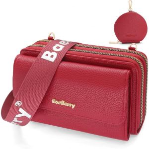 TIANYI-Sac Bandouli&egrave;re Femme Pochette Telephone Portable en Cuir PU Sac T&eacute;l&eacute;phone Portable Femme Mini Pochette Porte Carte &Eacute;paule Portefeuille avec Porte Monnaie et Bandouli&egrave;re Amovible (Rouge Vin) - Neuf