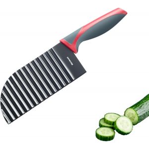 Coupe-Vague &iquest; Couteau Color&eacute; Pour L&eacute;gumes,Pommes De Terre,Frites &iquest; Aliments Compl&eacute;mentaires Pour B&eacute;b&eacute; Blw &iquest; Couteau &Agrave; Vague Avec Rev&ecirc;tement Antiadh&eacute;sif &iquest; Noir-Rouge,28,3 Cm - Neuf