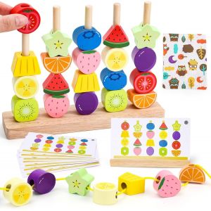 JGD-Jouet Montessori en Bois pour Enfants 2 3 4 5 Ans : Perles &agrave; Enfiler, Jeu de Tri et Empilage - Cadeau &Eacute;ducatif Fille Gar&ccedil;on 2-5 Ans - Motricit&eacute; Fine - Neuf