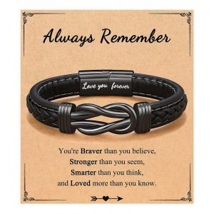 Bracelet En Cuir &laquo; Pour Toujours Li&eacute;s &raquo; Pour Homme : Cadeau D&iquest;Anniversaire, De Remise De Dipl&ocirc;me, De F&ecirc;te Des P&egrave;res, De Rentr&eacute;e Scolaire Ou De No&euml;l - Neuf