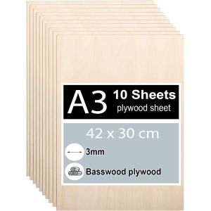 10 Pi&egrave;ces Contreplaqu&eacute; 3mm, Feuilles De Bois De Tilleul 42 X 30cm, Panneau Feuille D&eacute;coupe Laser, Planche Bois Pour Pyrogravure, Gravure, Projet De Bricolage, Maquette - Neuf