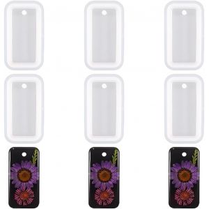 Lot De 6 Moules Rectangulaires En Silicone - Forme Rectangulaire En R&eacute;sine &Eacute;poxy - Porte-Cl&eacute;s - Moule En Silicone - Moule En Cristal Avec Trous Pour Bricolage - Style 2 - Neuf