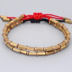 Tib&eacute;tain Fait &Agrave; La Main Perles De Cuivre Pur Porte-Bonheur Bracelet Hommes Femmes Bouddhiste Tress&eacute; Noir Rouge Protection Bracelet Bijoux Cadeaux - Neuf