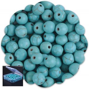 Meimie-100 Pièces 8mm Perles Pierre Naturelles Lithotherapie Pierre Turquo Perles Rondes Pour Fabrication De Bijoux Bracelet Precieuse Diy - Neuf