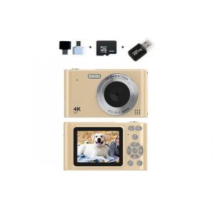 Appareil photo numérique 4K avec carte mémoire de 32 Go, 48 MP, vidéo 1080p, design compact, doré - Neuf