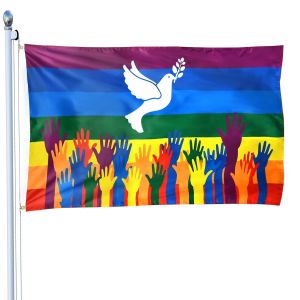 Mevronisshop-Drapeau Peace 90x150cm, Drapeau Arc-En-Ciel Peace, Drapeau De La Paix, Drapeau Paix Colombe, Drapeau Paix Pour D&eacute;coration Ext&eacute;rieure Int&eacute;rieur,Peace Drapeau (Rainbow) - Neuf