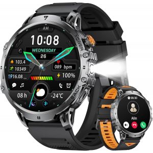 Montre Connect&eacute;e Homme,1.85""Hd Grand &Eacute;cran/1000 Mah Batterie/Led Lampe Pour Android Ios, Smartwatch Homme Avec Appel Bluetooth, 24/7 Fr&eacute;quence Cardiaque, 100+ Modes Sportifs, Ip68 &Eacute;tanche,2 Bracelet - Neuf