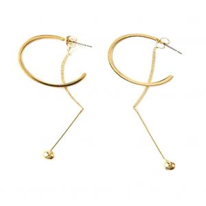 Mode Femme Fille Arc M&eacute;tal Oreille Ligne Boule Pendants Avant Dos Alliage Boucle D'oreille (Cercle Entier) - Neuf