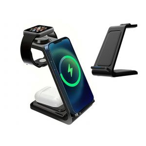 Station de charge sans fil 3 en 1 pour iPhone, Apple Watch et AirPods - Noir - Neuf
