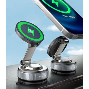 15W Charge Rapide Magn&eacute;tique Support Telephone Voiture Induction, Ventouse &eacute;lastique Am&eacute;lior&eacute;e pour Aspiration Forte, 360&deg; R&eacute;glable Support Voiture Chargeur sans Fil pour iPhone 16 15 14 13 12 - Neuf