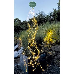 KAL-. Blatt & Blüte Guirlande Lumineuse Solaire À 100 Led Blanc Chaud Sur Fils De Cuivre Avec Panneau Solaire Avec Batterie Et Anse De Suspension Pour L'Intérieur Et L'Extérieur - Neuf
