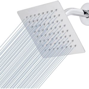 KAL-Pomme De Douche Au Plafond De 15Cm - Pommeau De Douche Carré À Haute Pression En Acier Inoxydable 304 Pour Une Douche Confortable À Basse Pression D"Eau - Installée Au Mur Ou Plafond (Chrome) - Neuf