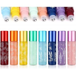Flacons Roll - On 10 Ml - 8 Pièces, Bouteilles Colorées Avec Bille En Acier Inoxydable, Rechargeables, Roller En Verre Pour Huiles Essentielles, Parfum, Huile Pour Lèvres (10ml Coloré) - Neuf