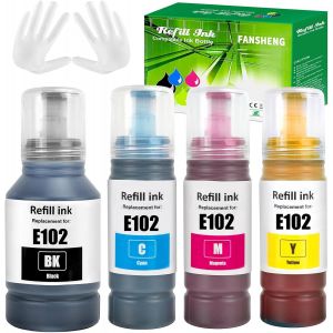 102 Encre Compatible avec Epson 102 Bouteille d'encre Multipack pour ET-2856 ET-4856 ET-2850 ET-15000 ET-2700 ET-2750 ET-2751 ET-2756 ET-2851 ET-3700 ET-3750 ET-4750 ET-4850 (4-Pack,BK C M Y) - Neuf