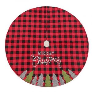 Jupe de sapin de No&euml;l &agrave; carreaux rouges et noirs, tapis de sapin, d&eacute;coration de f&ecirc;te, 120 cm - Neuf