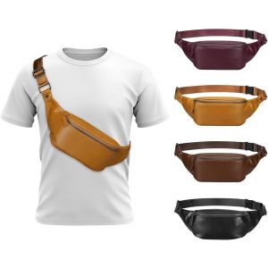 CAUC-Sac banane en cuir souple pour homme et femme, sac banane &agrave; bandouli&egrave;re avec sangle r&eacute;glable, grande poche, fermetures &eacute;clair robustes, pour voyage, randonn&eacute;e, course &agrave; pied, beige, Mode - Neuf