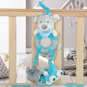 Lit bebe, poussette, jouet educatif en peluche (chien bleu) - Neuf