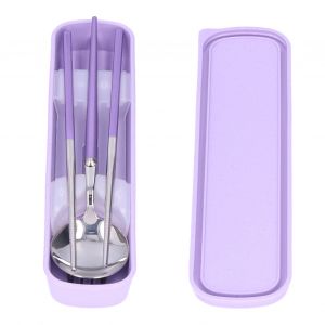 Hjlian Ensemble De Couverts Portables En Acier Inoxydable Avec Fourchette, Cuillere, Baguettes, Pour Le Travail, Le Camping, L'ecole, Le Pique-Nique (Violet) - Neuf