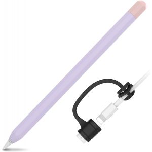 ERYI-Bicolore Coque Pour Apple Pencil 1Ère Génération, Anti-Dérapante Silicone Étui En Protection Apple Pencil 1Ere Generation [Kit D'Attache D'Adaptateur De Câble Ajouté] (Lavande + Rose) - Neuf