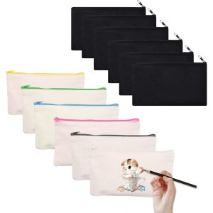 ChenQuanSarl-12 Pièces Trousses À Crayons Vierge Trousses De Maquillage En Toile Pochette À Glissière En Toile Toile De Bricolage À Glissière Sac De Sac Zippé Multifonctionnel Sac De Voyage Fait Main - Neuf