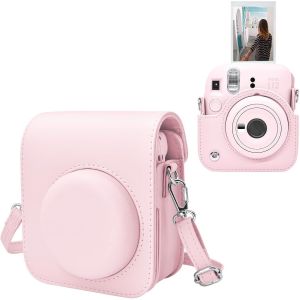 Fuji Mini 12 Housse de Protection pour Fuji Instax Mini 12 Instantan&eacute;e Appareil Photo-en Cuir PU Sac avec Bandouli&egrave;re R&eacute;glable-Rose - Neuf