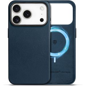Kwey-Coque Standard Magnétique Cuir Véritable Pour Iphone 17 Pro 6,3 Pouces 5g 2025, Etui Case Housse Protection Avec Boutons En Métal Compatible Chargement Sans Fil - Bleu Royal - Neuf