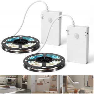 2m Ruban Led À Piles Avec Détecteur De Mouvement Blanc Froid (2 Pack) - Neuf