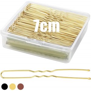 200 Pi&egrave;ces Epingle Cheveux Femme 7cm Pince Chignon En Forme De U Bobby Pins M&eacute;tal Avec Bo&icirc;te Transparente Pour Dames Filles Femmes Accessoires De Cheveux Salon De Coiffure Mariage (Or) - Neuf